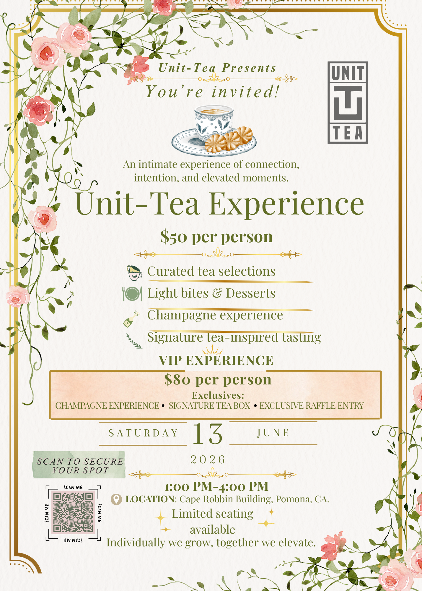 Unit-Tea Garden Tea Experience | Pomona, CA| Limited Seating